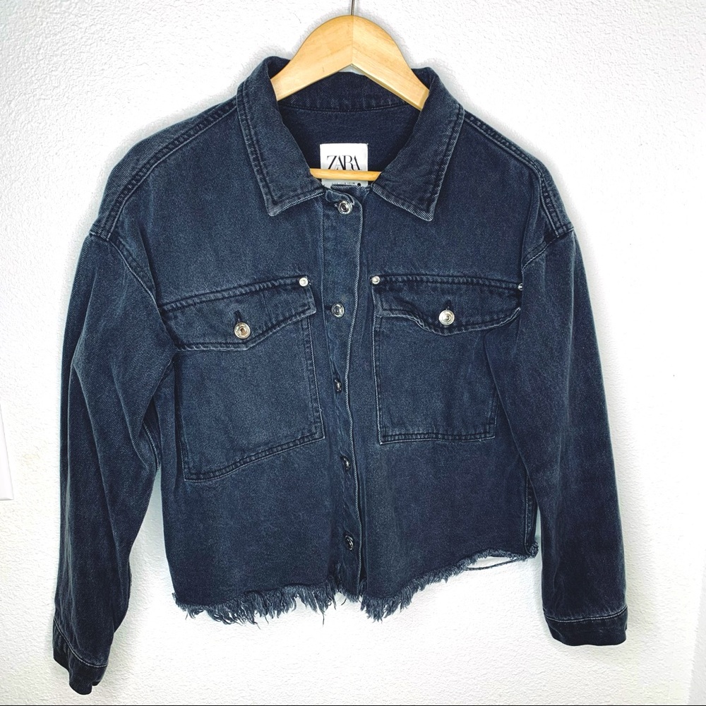 Zara | Black Distressed Denim Jacket